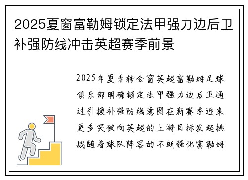 2025夏窗富勒姆锁定法甲强力边后卫补强防线冲击英超赛季前景 2025夏窗富勒姆锁定法甲强力边后卫补强防线冲击英超赛季前景